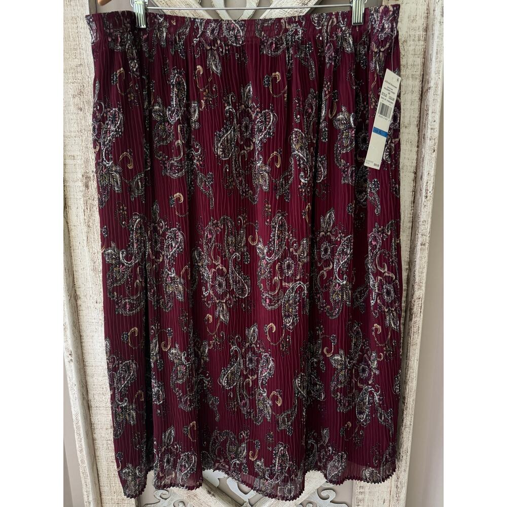 Alfred Dunner Mulberry Paisley Midi Skirt Pleated A-Line Pull-On Retro Casual